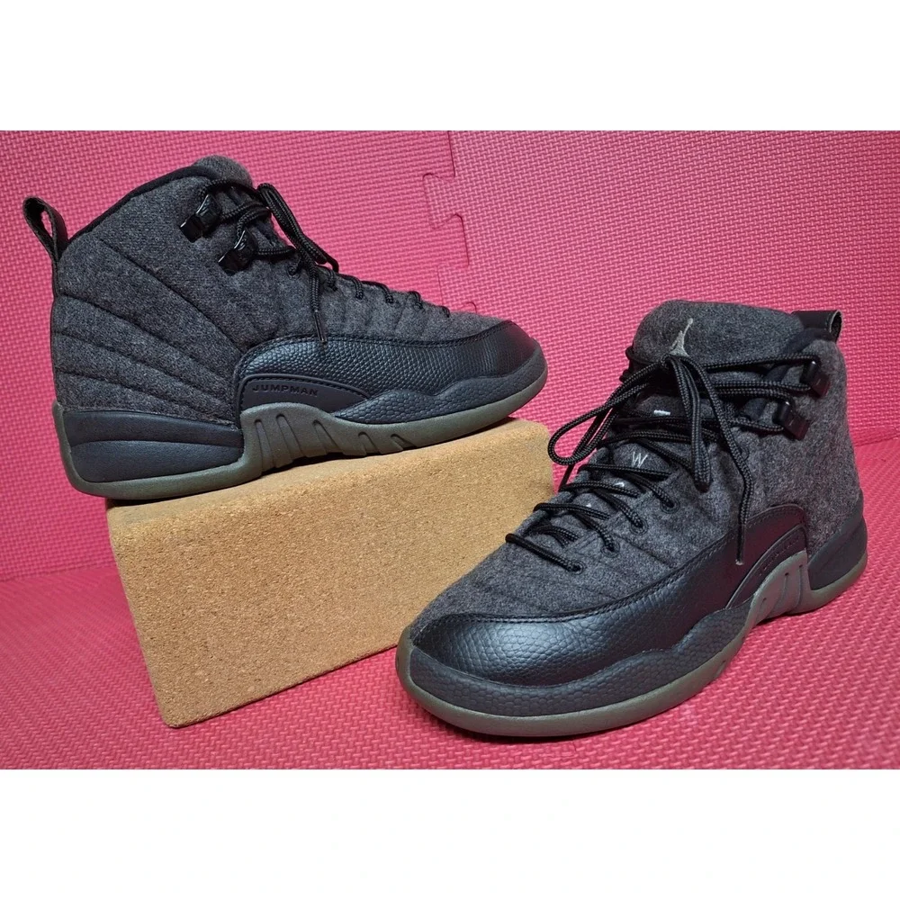 Nike Air Jordan 12 Retro Gray Wool Sneakers Shoes US Size 6Y Boys 852626-003